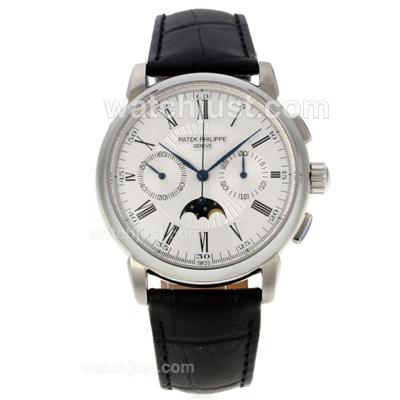 Patek Philippe Classic Chronograph Lemania Movement Moonphase with White Dial