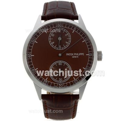 Patek Philippe Classic Manual Winding with Brown Dial-Brown Leather Strap