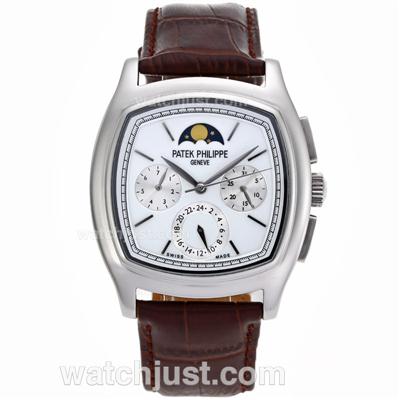 Patek Philippe Classic Moonphase Automatic with White Dial-Leather Strap