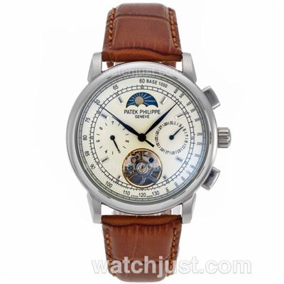 Patek Philippe Classic Moonphase Tourbillon Automatic with Beige Dial-Leather Strap