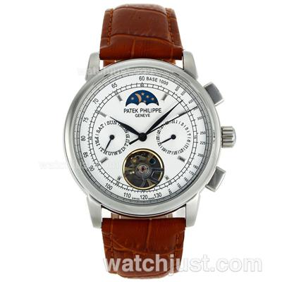 Patek Philippe Classic Moonphase Tourbillon Automatic with White Dial-Leather Strap