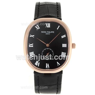 Patek Philippe Classic Rose Gold Case Roman Markers with Black Dial-Sapphire Glass