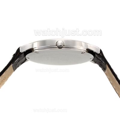 Patek Philippe Classic Stick Markers with Black Dial-Leather Strap