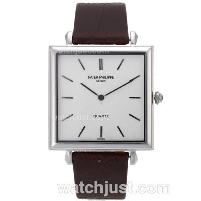 Patek Philippe Classic Stick Markers with White Dial-Leather Strap