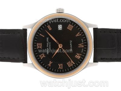 Patek Philippe Classic Two Tone Case with Black Dial-Roman Markers
