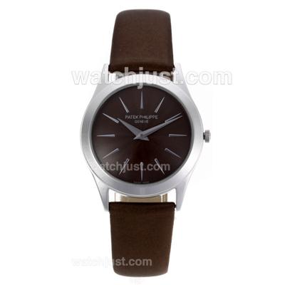 Patek Philippe Classic with Brown Dial-Leather Strap