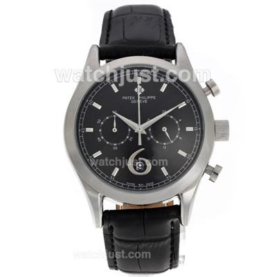 Patek Philippe Classic Working Chronograph with Black Dial-Leather Strap