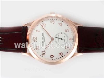 Patek Philippe Manual Winding Rose Gold Case with White Dial
