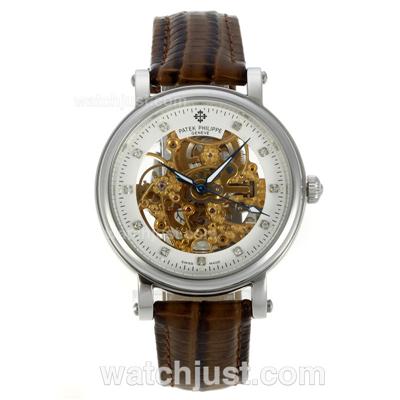 Patek Philippe Skeleton Automatic with Diamond Markers-Leather Strap