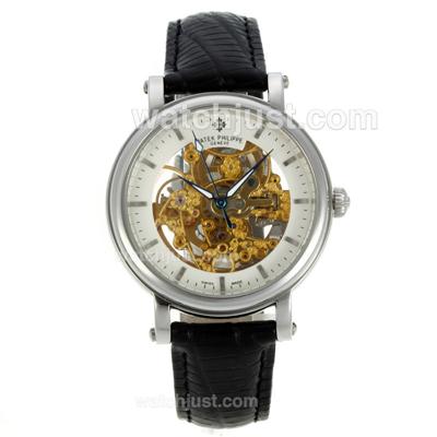 Patek Philippe Skeleton Automatic with Stick Markers-Black Leather Strap