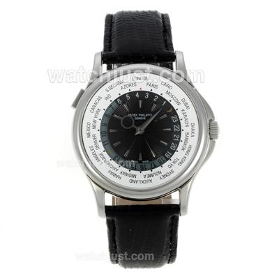 Patek Philippe Swiss ETA 2824 Movement with Black Dial-Leather Strap