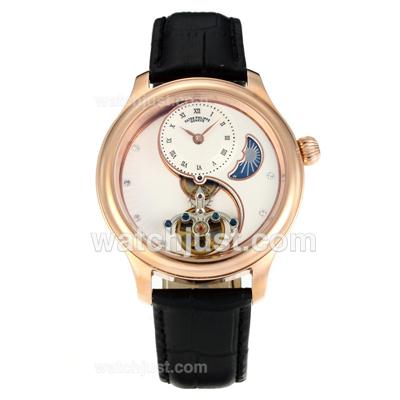 Patek Philippe Tourbillion Automatic Rose Gold Case with White Dial-Diamond Markers