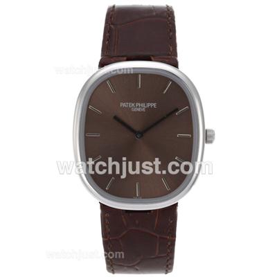 Patek Philippe Golden Ellipse Stick Markers with Brown Dial-Leather Strap