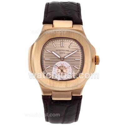 Patek Philippe Nautilus Automatic Rose Gold Case with Rose Gold Dial-Leather Strap