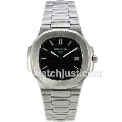 Patek Philippe Nautilus Automatic Stick Markers with Black Dial S/S