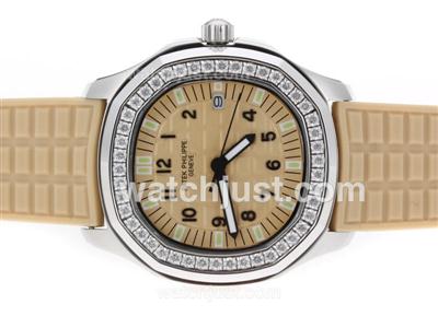 Patek Philippe Nautilus Diamond Bezel with Apricot Dial and Strap-Lady Size