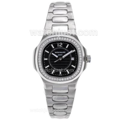 Patek Philippe Nautilus Diamond Bezel with Black Dial S/S