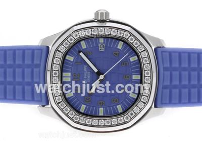 Patek Philippe Nautilus Diamond Bezel with Blue Dial and Strap-Lady Size