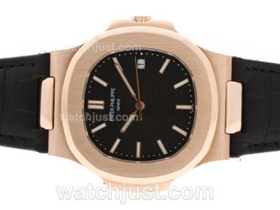 Patek Philippe Nautilus Jumbo MBW Swiss ETA 2824 Movement Rose Gold Case with Black Dial-Deployment Buckle