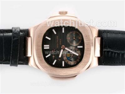 Patek Philippe Nautilus Moonphase 3712 Power Reserve Working Automatic Rose Gold Case with Black Dial