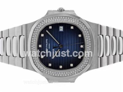 Patek Philippe Nautilus Swiss ETA 2836 Movement Diamond Bezel and Markers with Blue Dial S/S