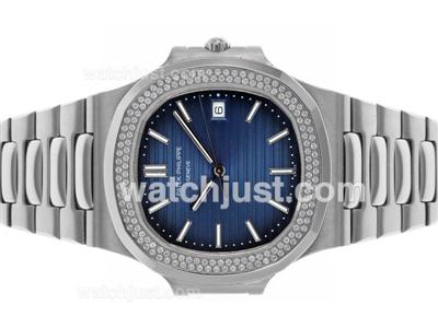 Patek Philippe Nautilus Swiss ETA 2836 Movement Diamond Bezel with Blue Dial S/S