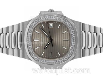 Patek Philippe Nautilus Swiss ETA 2836 Movement Diamond Bezel with Gray Dial S/S