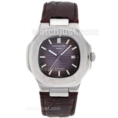 Patek Philippe Nautilus with Purple Dial-Leather Strap