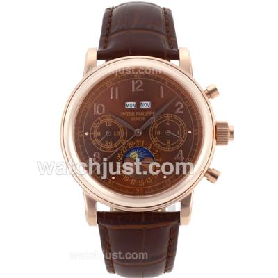 Patek Philippe Perpetual Calendar Automatic Rose Gold Case with Brown Dial-18K Plated Gold Movement