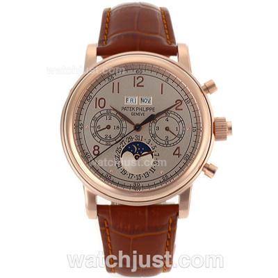 Patek Philippe Perpetual Calendar Automatic Rose Gold Case with Champagne Dial-18K Plated Gold Movement