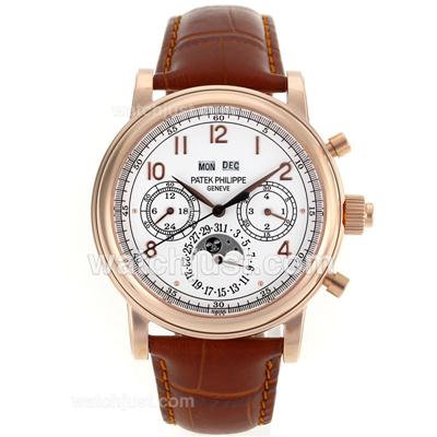 Patek Philippe Perpetual Calendar Automatic Rose Gold Case with White Dial-18K Plated Gold Movement