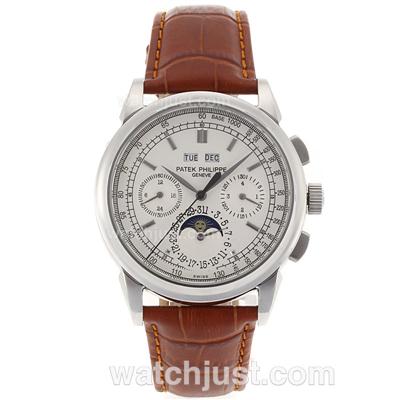 Patek Philippe Perpetual Calendar Automatic White Dial with Leather Strap-18K Plated Gold Movement