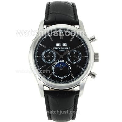 Patek Philippe Perpetual Calendar Automatic with Black Dial-Leather Strap