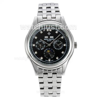 Patek Philippe Perpetual Calendar Automatic with Black Dial S/S-Diamond Markers