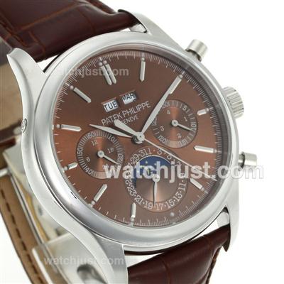 Patek Philippe Perpetual Calendar Automatic with Brown Dial-Leather Strap