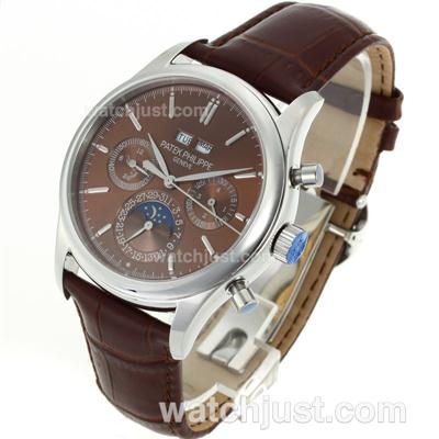 Patek Philippe Perpetual Calendar Automatic with Brown Dial-Leather Strap