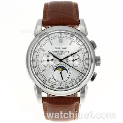 Patek Philippe Perpetual Calendar Automatic with White Dial-Leather Strap