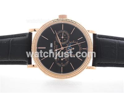 Patek Philippe Perpetual Calendar Chronograph Rose Gold Case with Black Dial-Stick Marking