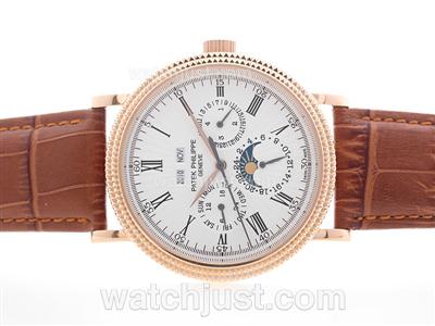 Patek Philippe Perpetual Calendar Chronograph Rose Gold Case with White Dial-Roman Marking