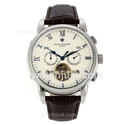 Patek Philippe Perpetual Calendar Tourbillon Automatic with White Dial-Blue Roman/Stick Markers