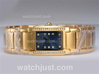 Patek Philippe Twenty-4 Full Gold with Diamond Bezel and Marking-Blue Dial Lady Size