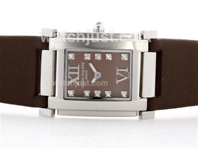 Patek Philippe Twenty-4 Hours Swiss ETA Movement Brown Dial with Diamond Marking-Brown Strap-Lady Size