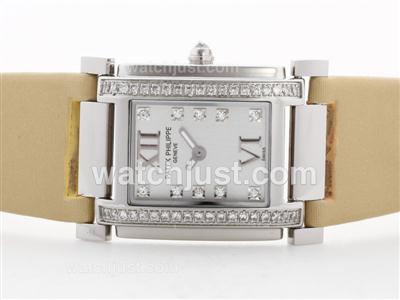 Patek Philippe Twenty-4 Hours Swiss ETA Movement White Dial with Diamond Marking&Bezel-Yellow Strap-Lady Size