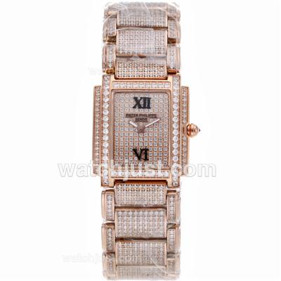 Patek Philippe Twenty-4 Swiss ETA Movement Full Rose Gold with Diamond Bezel and Dial-Lady Size