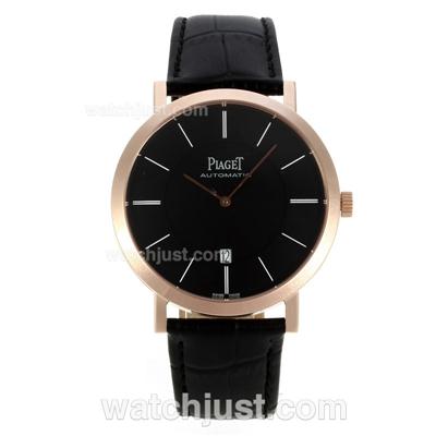 Piaget Altiplano Automatic Stick Markers Rose Gold Case with Black Dial-Leather Strap