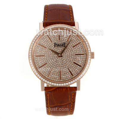 Piaget Altiplano Automatic Stick Markers Rose Gold Case with Diamond Dial and Bezel-Leather Strap
