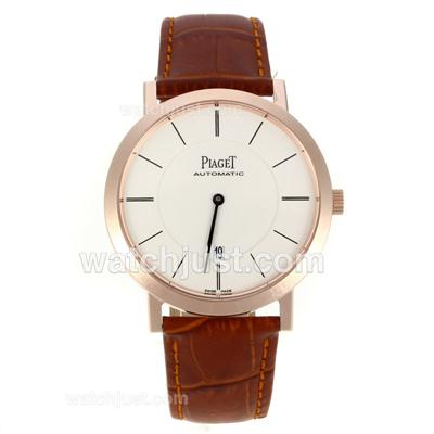 Piaget Altiplano Automatic Stick Markers Rose Gold Case with White Dial-Leather Strap