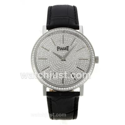 Piaget Altiplano Automatic Stick Markers with Diamond Dial and Bezel-Black Leather Strap