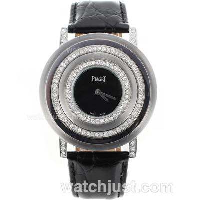 Piaget Altiplano Diamond Bezel with Black Dial-Leather Strap