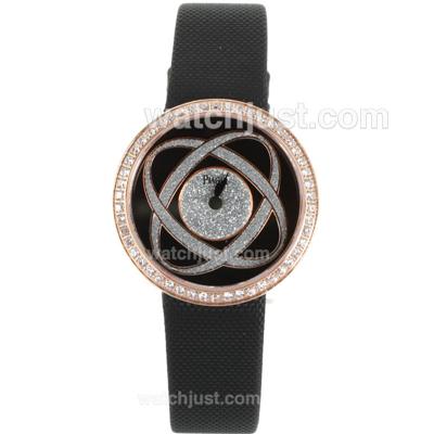 Piaget Altiplano Rose Gold Case Diamond Bezel with Black Dial-Leather Strap